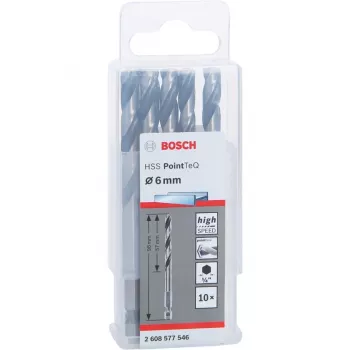 Bosch PowerTools HSS PointTeq Hex spiralinis grąžtas, 6 mm, 10 vnt., darbinis ilgis 57 mm