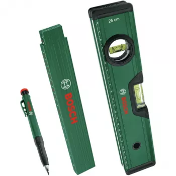 Bosch PowerTools žymėjimo rinkinys, 3 vnt. (žalia/juoda) – giliųjų skylių žymeklis, universalus žymeklis ir dailidės pieštukas