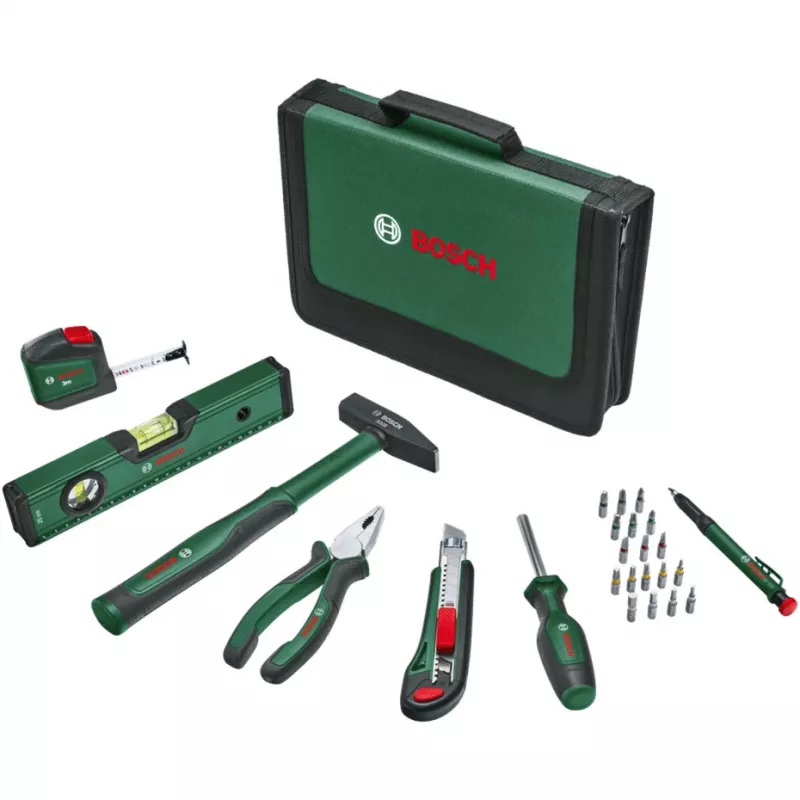 BOSCH Powertools Universal Hand Tool Set, 25-Piece (Green, with Tool Bag)