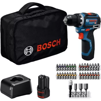 Bosch Professional GSR 12V-32 Akumuliatorinis sukamasis gręžtuvas (12V, 2x 2.0Ah Li-Ion, 36 dalių priedų rinkinys, įrankių krepšys, mėlynas/juodas)