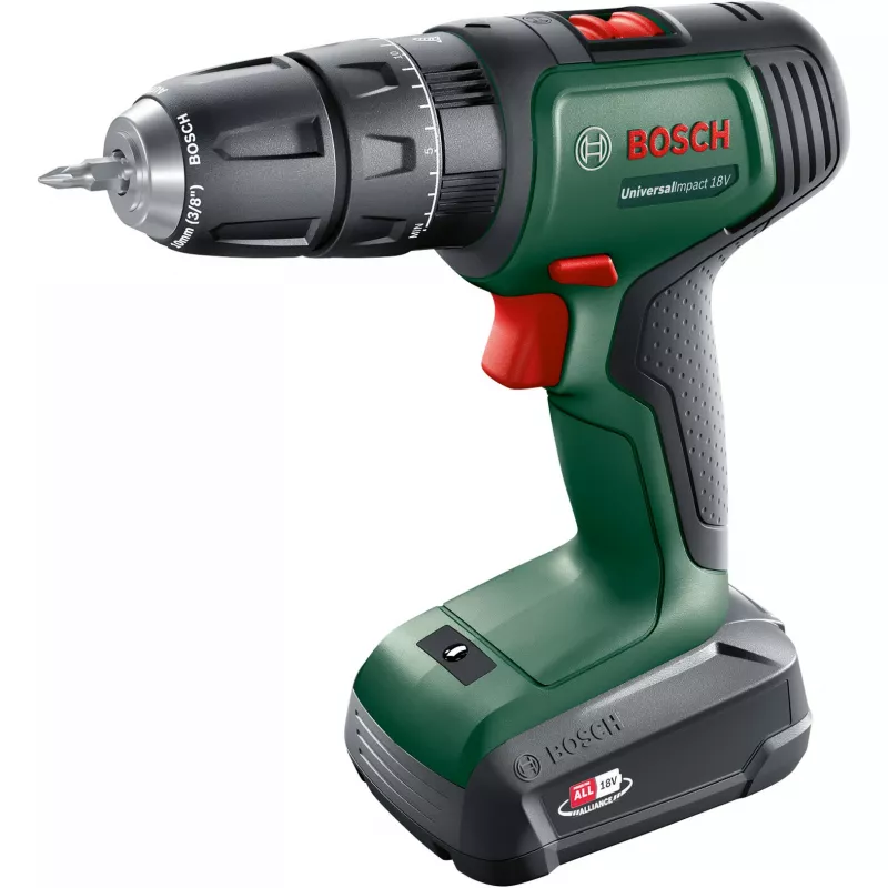 BOSCH UniversalImpact 18V belaidis smūginis gręžtuvas (žalia/juoda, 2x1,5 Ah Li-Ion, 241 dalių rinkinys)