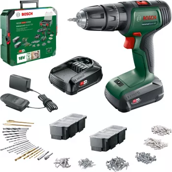 BOSCH UniversalImpact 18V belaidis smūginis gręžtuvas (žalia/juoda, 2x1,5 Ah Li-Ion, 241 dalių rinkinys)
