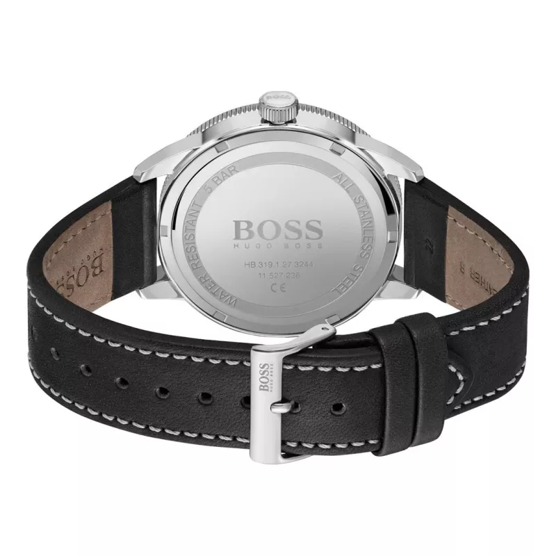 BOSS Vyrų Grand Prix Chronografinis Laikrodis 1513898 44mm Juodas Ciferblatas Odinis Dirželis