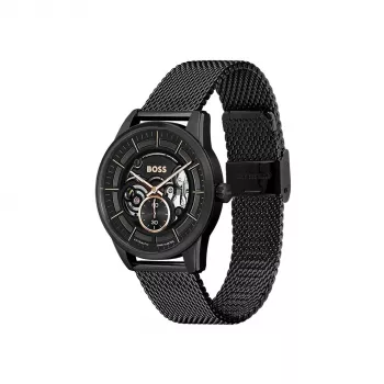 BOSS Vyriškas Velocity Chronografinis Kvarcinis Laikrodis 42mm Mėlynas Ciferblatas Nerūdijančio Plieno Tinklelis 1514035
