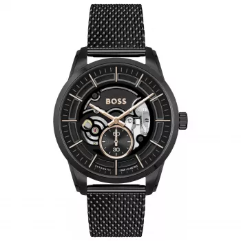 BOSS Vyriškas Velocity Chronografinis Kvarcinis Laikrodis 42mm Mėlynas Ciferblatas Nerūdijančio Plieno Tinklelis 1514035