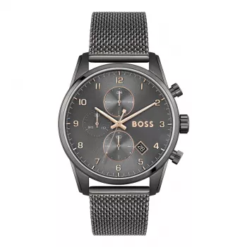 BOSS vyriškas laikrodis 1513837 Skymaster Chronograph mėlynu ciferblatu, nerūdijančiu plienu, 44 mm