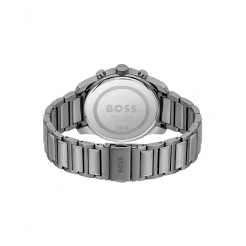 BOSS Vyriškas laikrodis 1514005 44mm Nerūdijančio plieno korpusas Mėlynas ciferblatas Ruda odinė juosta Chronografas Kvarcinis