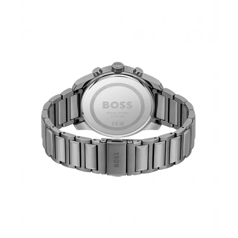 BOSS Vyriškas laikrodis 1514005 44mm Nerūdijančio plieno korpusas Mėlynas ciferblatas Ruda odinė juosta Chronografas Kvarcinis