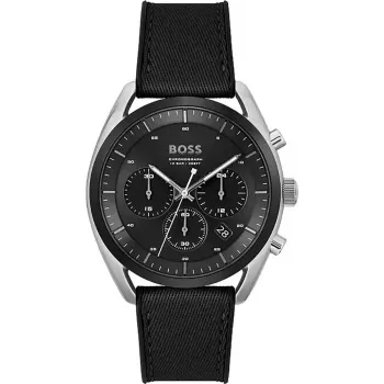 BOSS Vyriškas Laikrodis 1514091 44mm Mėlynas Ciferblatas Ruda Odinė Juosta Chronografas Kvarcinis