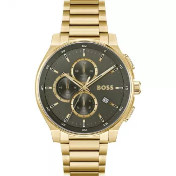 BOSS Vyriškas Laikrodis 1514190 44mm Mėlynas Ciferblatas Ruda Odinė Juosta Chronografas Kvarcinis