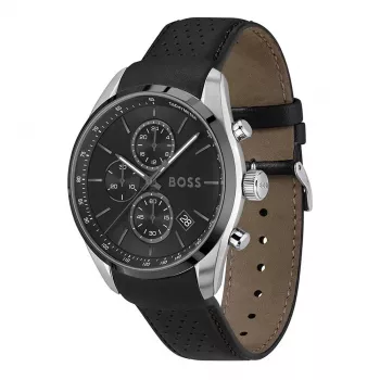 BOSS Watch Man 1514224 (44.5mm) Quartz Chronograph Blue Dial Brown Leather Strap