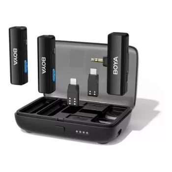 BOYA BOYALINK-TX Belaidė mikrofono sistema, 2.4GHz, 1 imtuvas ir 2 siųstuvai, itin ilga baterijos veikimo trukmė, juoda