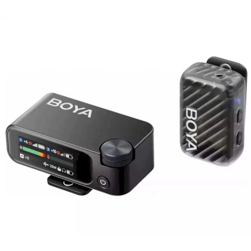 BOYA BOYAMIC 2-02 Belaidė mikrofono sistema 2.4GHz, AI triukšmo slopinimas, 2 imtuvai + 1 siųstuvas (USB-C) Juoda