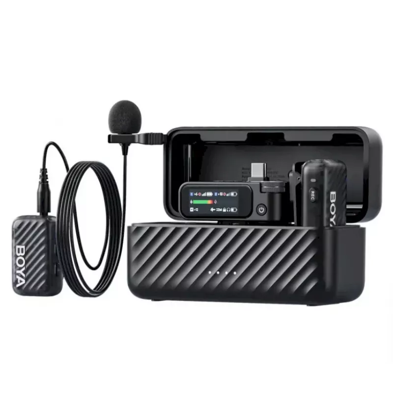 BOYA BOYAMIC 2-02 Belaidė mikrofono sistema 2.4GHz, AI triukšmo slopinimas, 2 imtuvai + 1 siųstuvas (USB-C) Juoda
