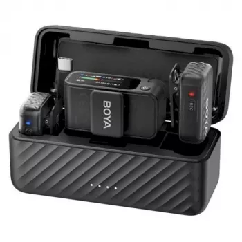 BOYA BOYAMIC 2-02 Belaidė mikrofono sistema 2.4GHz, AI triukšmo slopinimas, 2 imtuvai + 1 siųstuvas (USB-C) Juoda