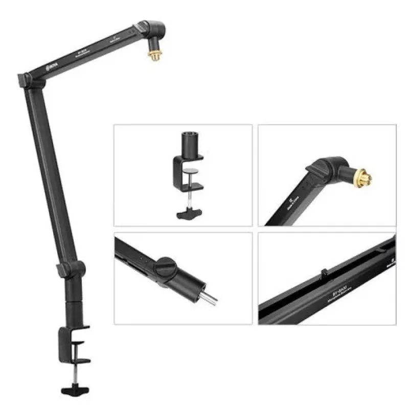 BOYA BY-BA30 Mikrofono svirties rankena (Plieninė, Juoda) - Stalo spaustuvas, 800 mm siekis, 360° sukimasis, 1,1 kg talpa, 3/8 colio sriegis su 5/8 colio adapteriu