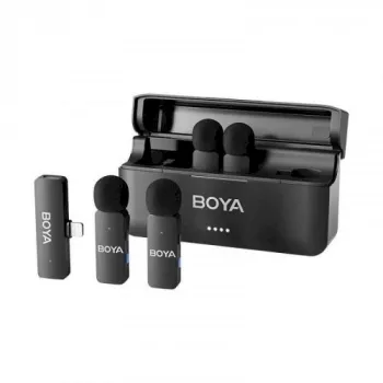BOYA BY-V4D belaidė mikrofonų sistema su 4 siųstuvais ir 1 Lightning imtuvu (juoda)