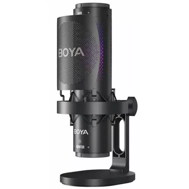 BOYA K9 laidinis kondensatorinis mikrofonas, įvairiakryptis, triukšmo slopinimas, realaus laiko stebėjimas, USB-A/USB-C, juodas