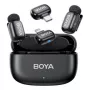 BOYA Mini 2-01 belaidė mikrofono sistema 2.4GHz su 2 siųstuvais ir 2 imtuvais (USB-C ir Lightning) juoda