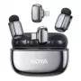 BOYA Mini 2-01 belaidė mikrofono sistema su AI triukšmo slopinimu, 2 siųstuvais ir 2 imtuvais (USB-C ir Lightning), kosminė pilka