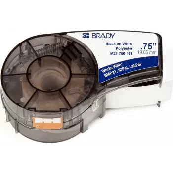 Brady M21-750-461 B-461 poliesterio ištisinė etikečių juosta, juoda ant baltos, 19,05 mm x 6,4 m, nuolatinis klijai 110933