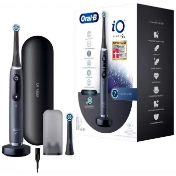 Braun Oral-B iO 9N elektrinis dantų šepetėlis su 2 šepetėlio galvutėmis ir kelioniniu dėklu, Black Onyx 4210201408680