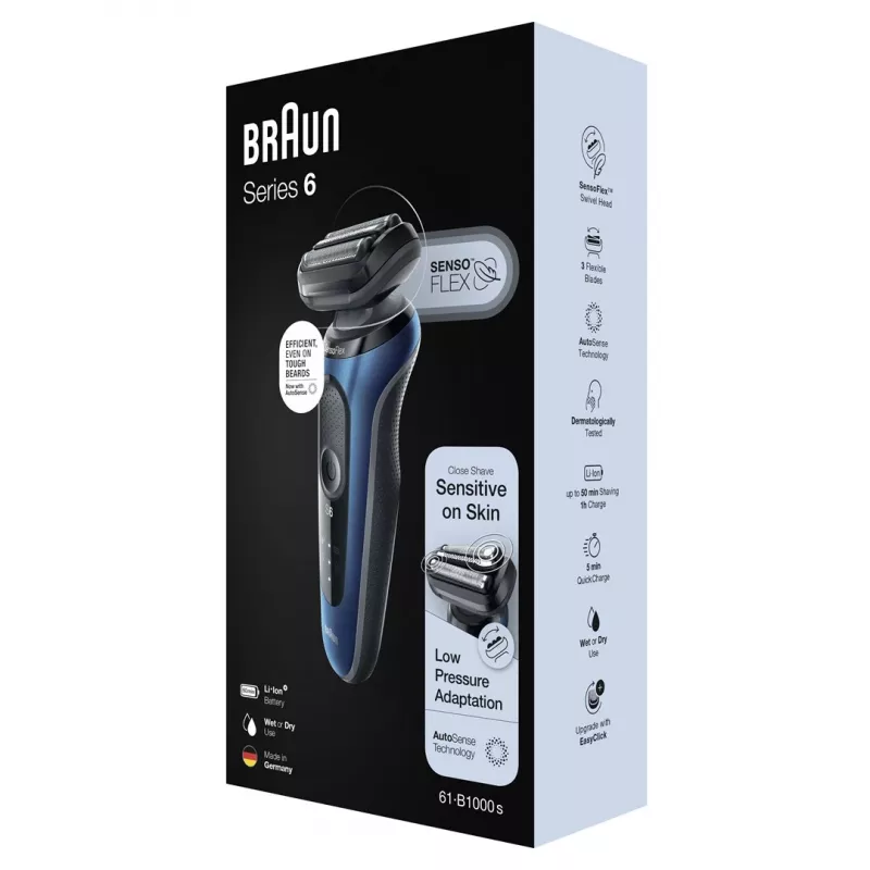 Braun Series 61 - B1000s elektrinis skustuvas šlapiam ir sausam skutimuisi, mėlynas