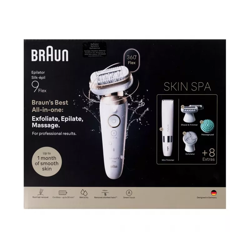 Braun Silk-épil 9 3D SES9-481 šlapias ir sausas belaidis epiliatorius su 40 pincetų, SensoSmart, Smartlight, trimeriu, baltas/rožinio aukso