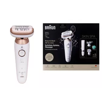 Braun Silk-épil 9 3D SES9-481 šlapias ir sausas belaidis epiliatorius su 40 pincetų, SensoSmart, Smartlight, trimeriu, baltas/rožinio aukso