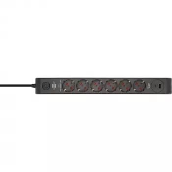 BRENNENSTUHL 6-ių lizdų ilgintuvas su 1x USB-C, 1x USB-A, apsauga nuo viršįtampių 13 500 A, 2 m kabelis, juoda/antracitas