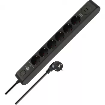 BRENNENSTUHL 6-ių lizdų ilgintuvas su 1x USB-C, 1x USB-A, apsauga nuo viršįtampių 13 500 A, 2 m kabelis, juoda/antracitas