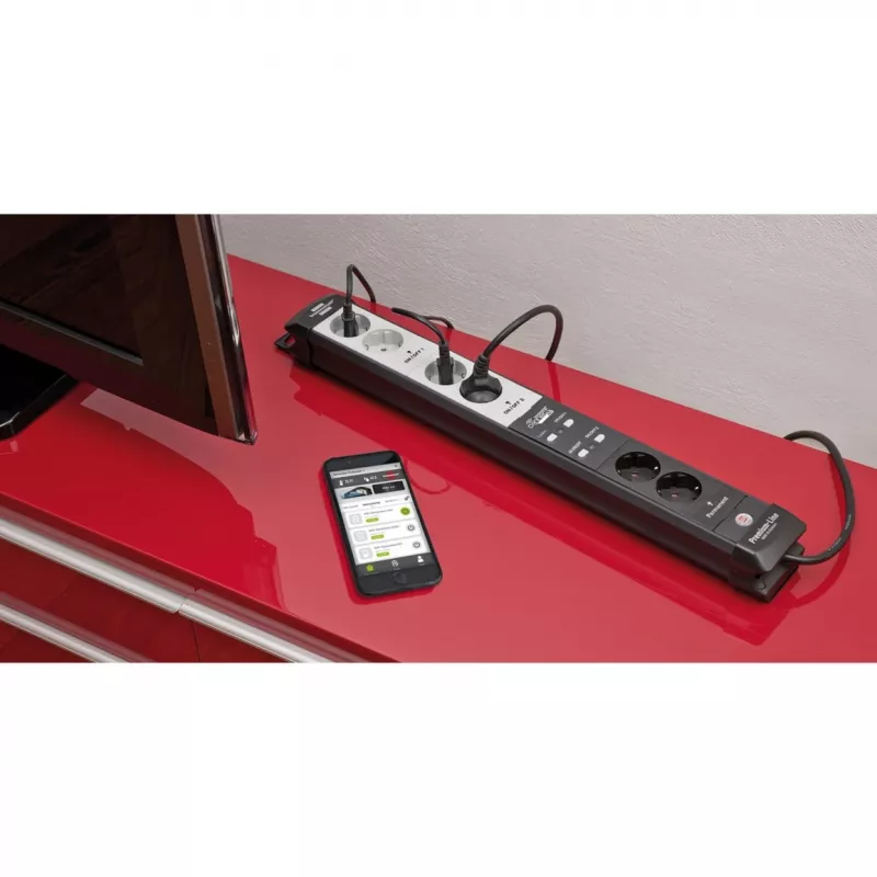 BRENNENSTUHL Connect Premium-Line WLAN Power Strip 6-Way (Black/Light Grey, 3m, Timer, Voice Control)