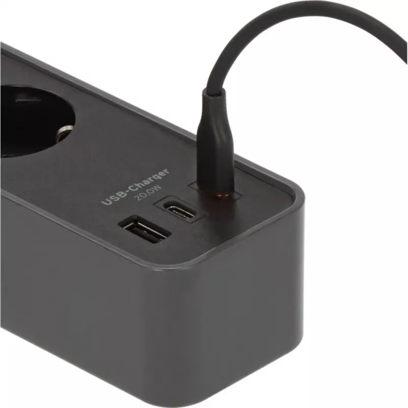 Brennenstuhl Ecolor 4-ių lizdų ilgintuvas su 2x USB-C, 1x USB-A, 1,5 m laidu, apsauginiu jungikliu, juoda/antracito spalva