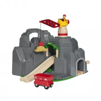 BRIO World kranas ir kalnų tunelis medinis geležinkelio rinkinys