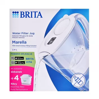 Brita Marella+ vandens filtro ąsotis su 4 Maxtra Pro kasetėmis, 2,4 L, baltas