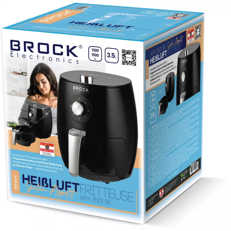 Brock AFM 3501 BK oro gruzdintuvė 3,5L 1300-1500W juoda skaitmeninė krepšelio gruzdintuvė