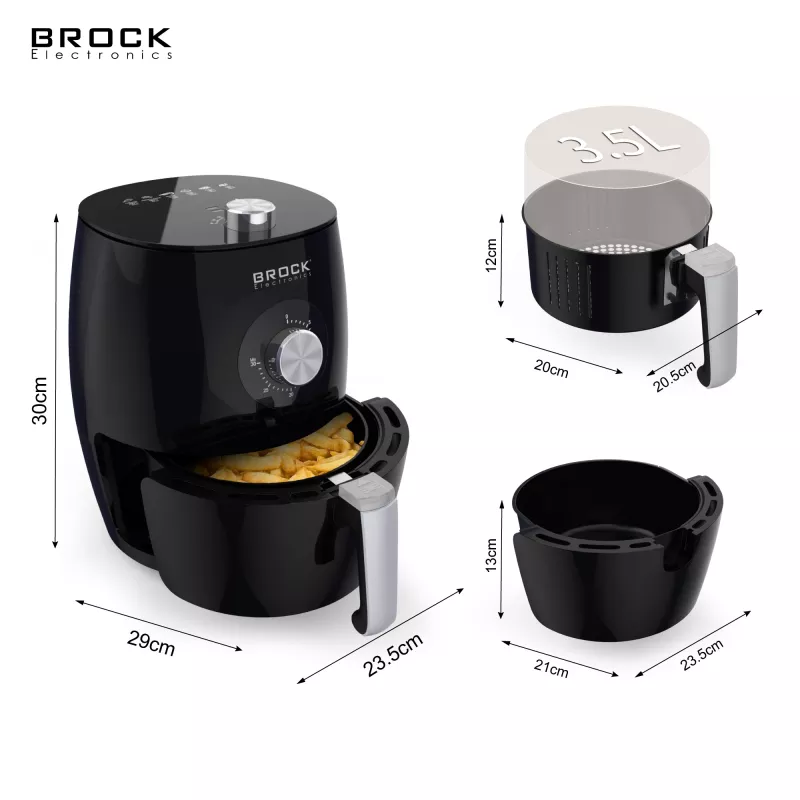 Brock AFM 3501 BK oro gruzdintuvė 3,5L 1300-1500W juoda skaitmeninė krepšelio gruzdintuvė