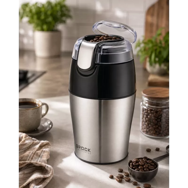 Brock CG 4050 SS Nerūdijančio Plieno Peiliukinis Kavos Malūnėlis 150W, 70g Talpa, Impulsinė Funkcija