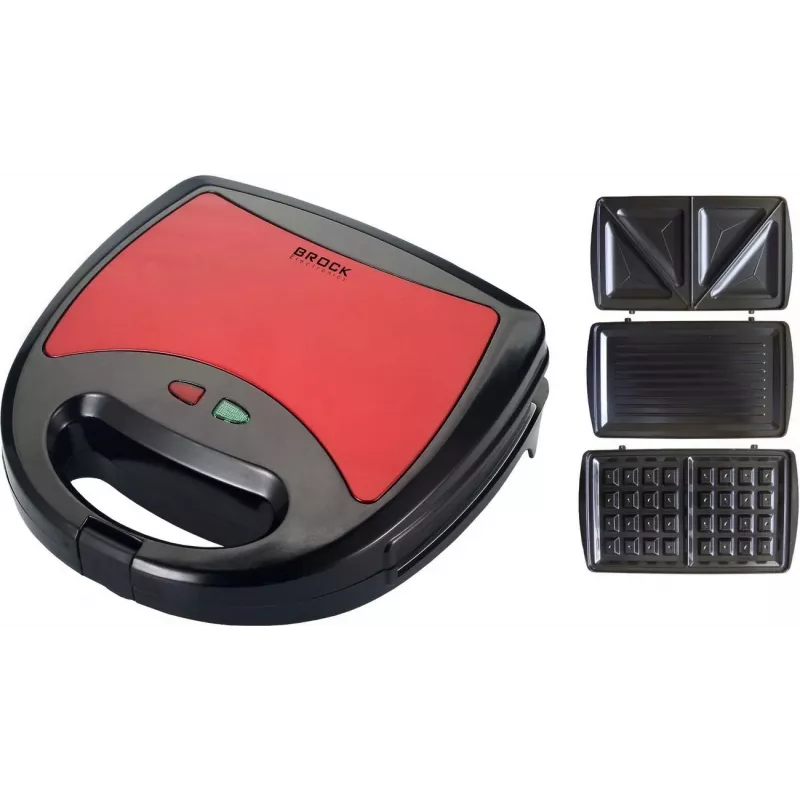 Brock SSM 2003 RD 3-in-1 sumuštinių keptuvė, vaflių keptuvė ir grilis, 750 W, juoda/raudona