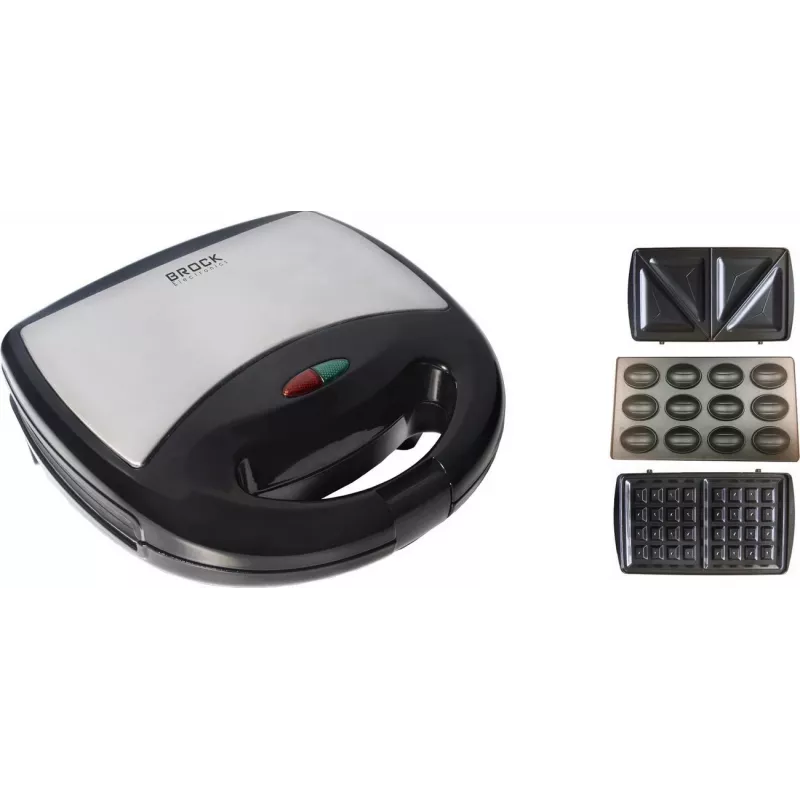 Brock SSM 2004 SS 3-in-1 sumuštinių, vaflių ir riešutėlių keptuvas, 750W, juodas/plieninis