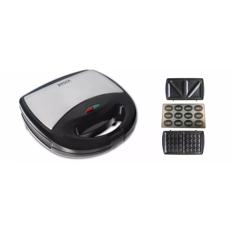 Brock SSM 2004 SS 3-in-1 sumuštinių, vaflių ir riešutėlių keptuvas, 750W, juodas/plieninis