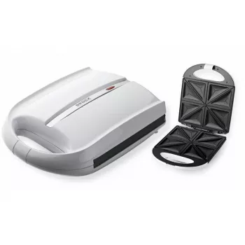 Brock SSM 3008 WH 8 griežinėlių XXL sumuštinių keptuvė, 1400W, nepridegančios trikampės plokštės, karščiui atspari rankena, apsauginis užraktas, vertikalus laikymas, balta