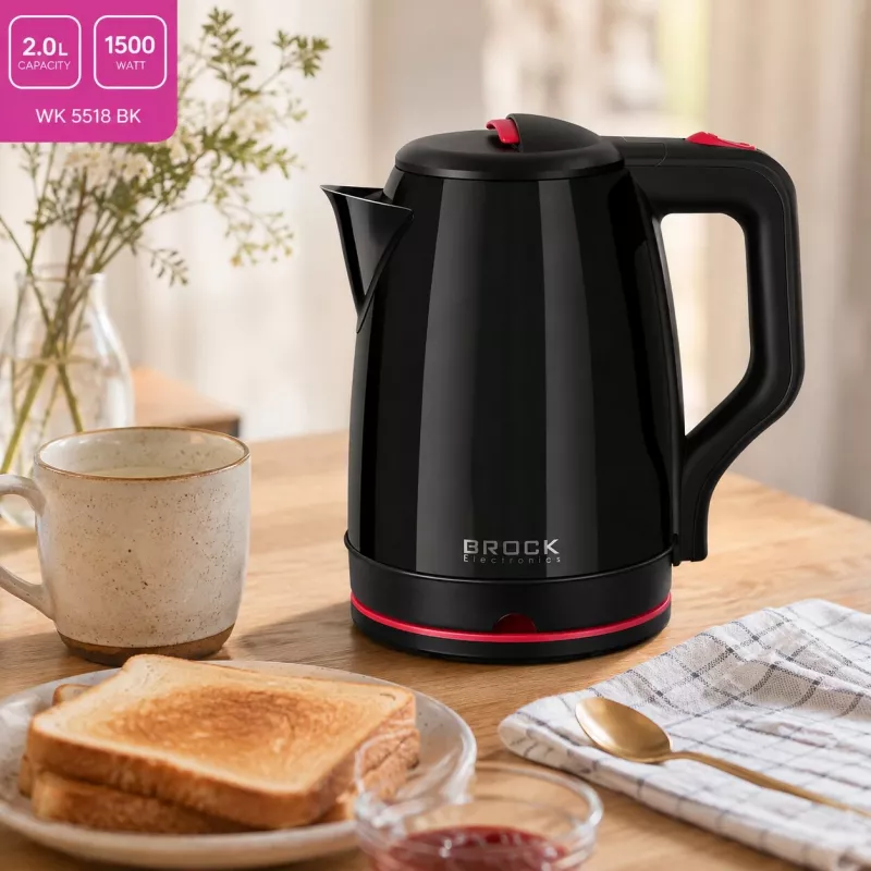 Brock WK 5518 BK elektrinis virdulys 2,0L 1500W juodas su 360° belaidžiu pagrindu