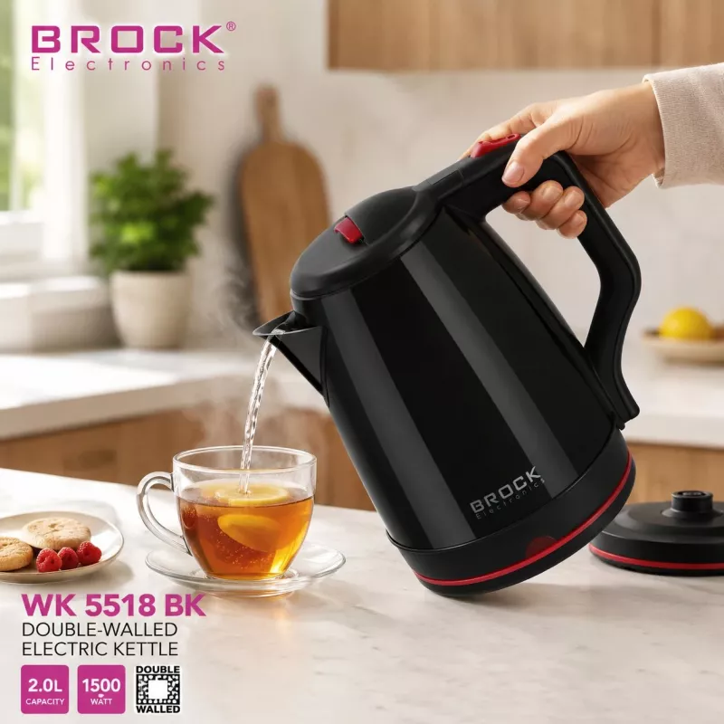 Brock WK 5518 BK elektrinis virdulys 2,0L 1500W juodas su 360° belaidžiu pagrindu