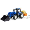 BRUDER New Holland T5.120 traktorius su priekiniu krautuvu, pakrovimo dėže ir šakėmis 1:16