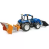 BRUDER New Holland T5.120 traktorius su priekiniu krautuvu, pakrovimo dėže ir šakėmis 1:16