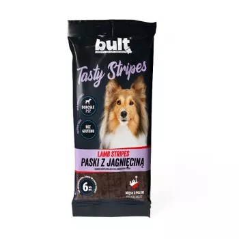 BULT Tasty Stripes ėriuko skanėstai šunims – minkštos ir kramtomos ėriuko juostelės, 6 vnt. (80 g)