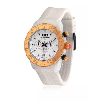 BULTACO H1PW43C-CW1 Moteriškas analoginis kvarcinis laikrodis 43mm balta odinė juosta