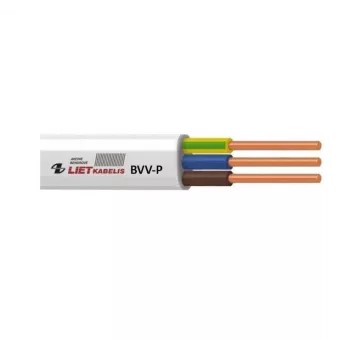 BVV-P plokščias PVC maitinimo kabelis 3x1,5 mm² baltas 50 m