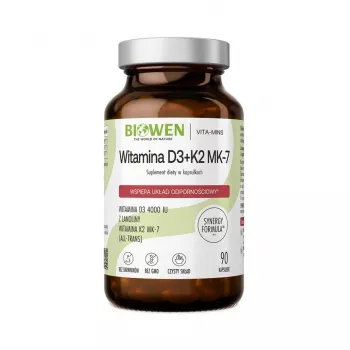 BWN BIOWEN Vitaminai D3 + K2 MK-7 Maisto papildas – 90 kapsulių